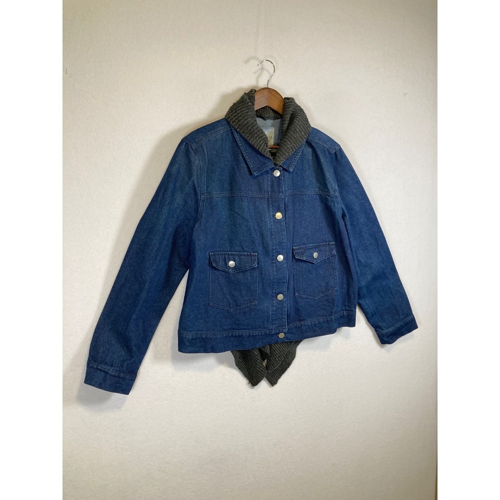 Layered Aesthetic Bagatelle Women XL Blue Denim Knit‎ Trim Snap Button Jacket - Picture 12 of 12
